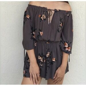 Free People Romper Floral‎ Size XS. Grey Green Fall